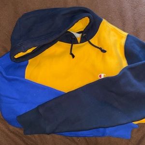 Champion colorblock hoodie. Size M. Yellow, royal blue, navy